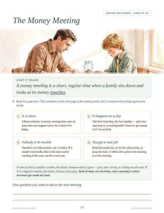 The Money Meeting page from Junior Builders