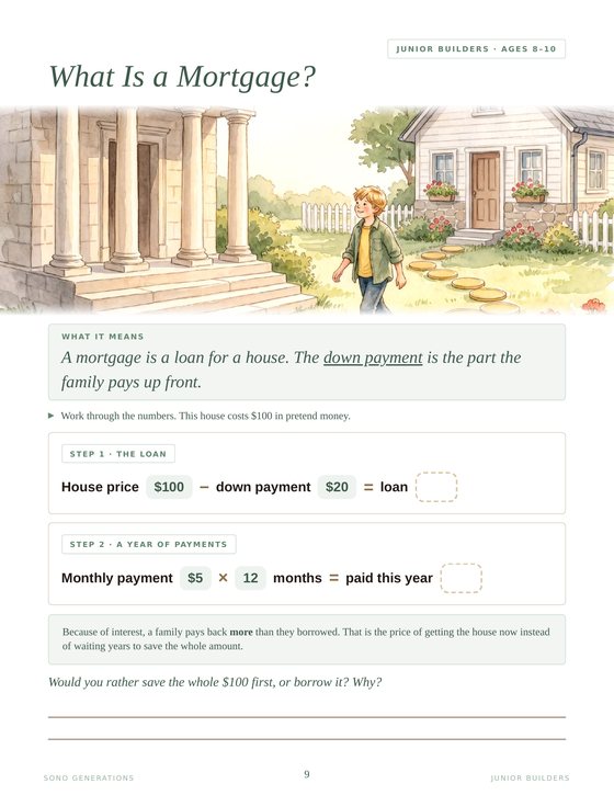 The What Is a Mortgage page from Junior Builders